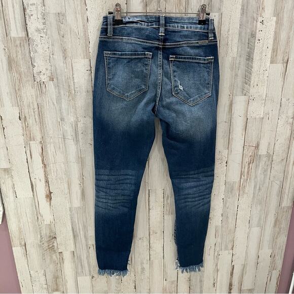 Kancan High Rise Ankle Skinny Stretch Jean Frayed Hem Dark Wash 5/26 - Picture 5 of 9